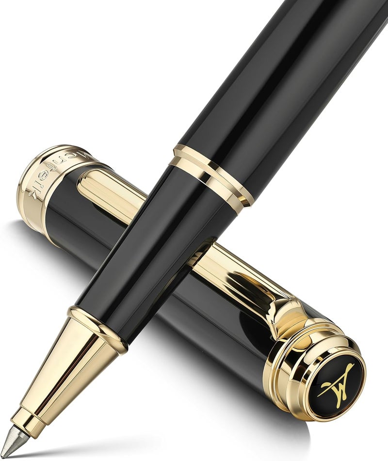 MCNTEIK 317 Rollerball - Stunning Luxury Black Lacquer Pen with 24K Gold Finish, Schmidt Black Ink Refill, Best Gift Set for Men & Women, Executive Office, Christmas, Nice Classic Pens-Black - Image 1